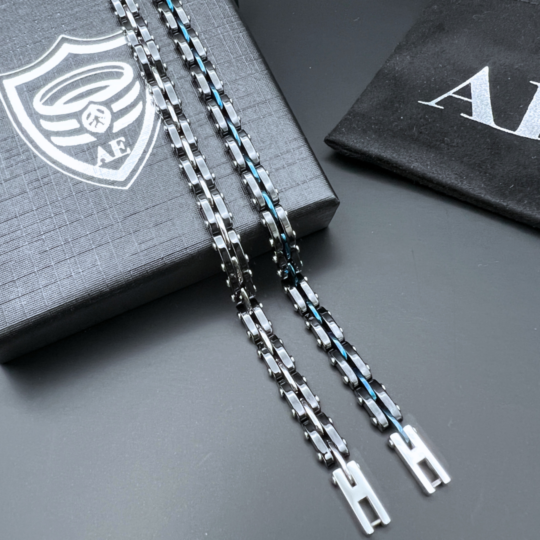 Dual Velocity bracelets in Steel Surge and Blue Surge variants shown side by side