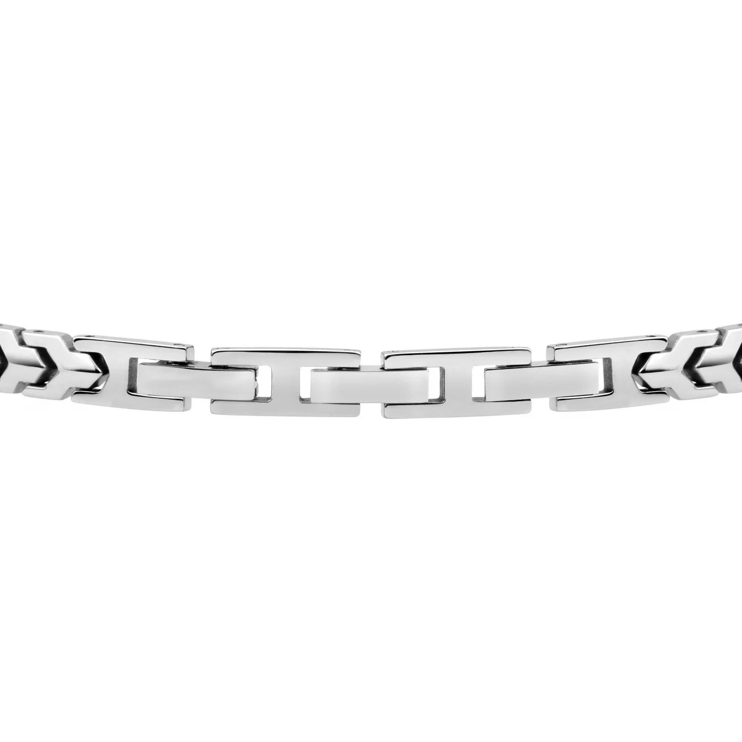 Close-up of the Aegon bracelet’s rear stainless steel link structure, highlighting the squared removable connector links for adjustable size and polished finish.