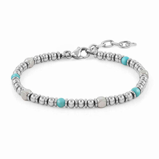 Product photo of Aqua Pulse bracelet with turquoise stone beads and stainless steel on white background