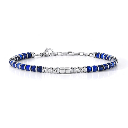 Arctic Luxe bracelet featuring blue kyanite stones and stainless steel beads arranged in a sleek, minimalist design.