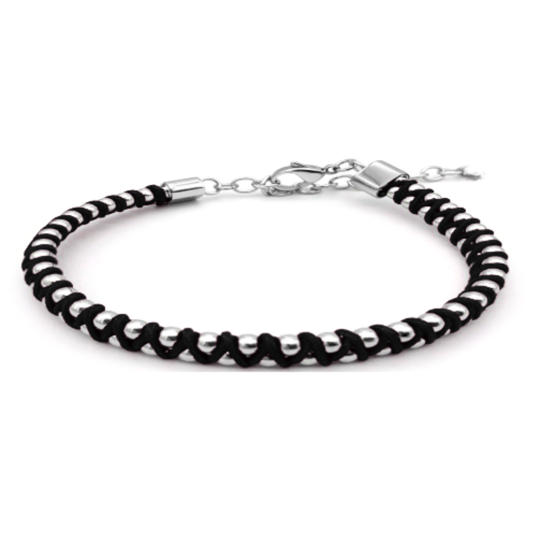 Synergy bracelet in black with stainless steel beads and adjustable clasp by Armoured Elegance