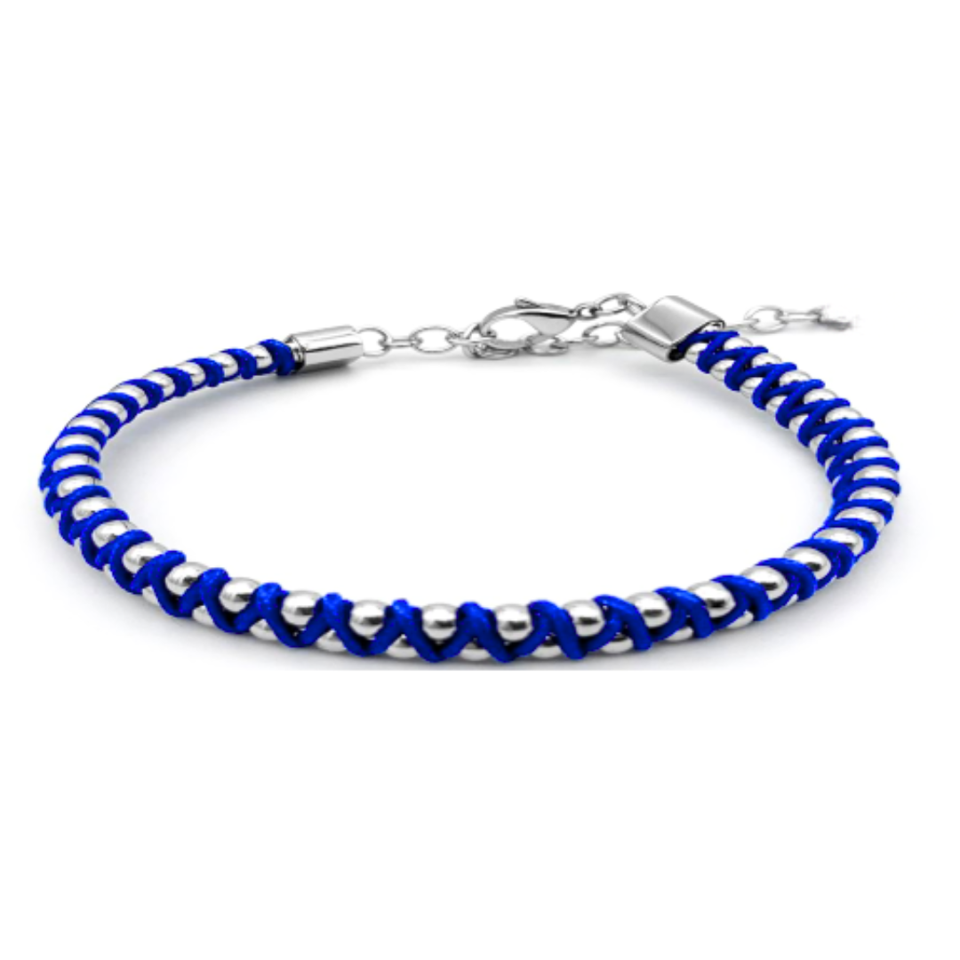 Synergy bracelet in blue with stainless steel beads and adjustable clasp by Armoured Elegance