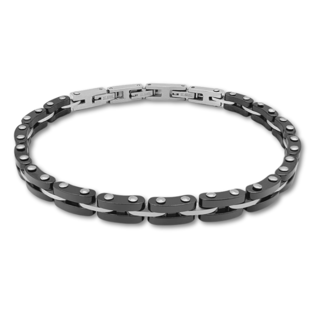 Velocity bracelet in Steel Surge – stainless steel chain link design with polished adjustable links, displayed on white background.